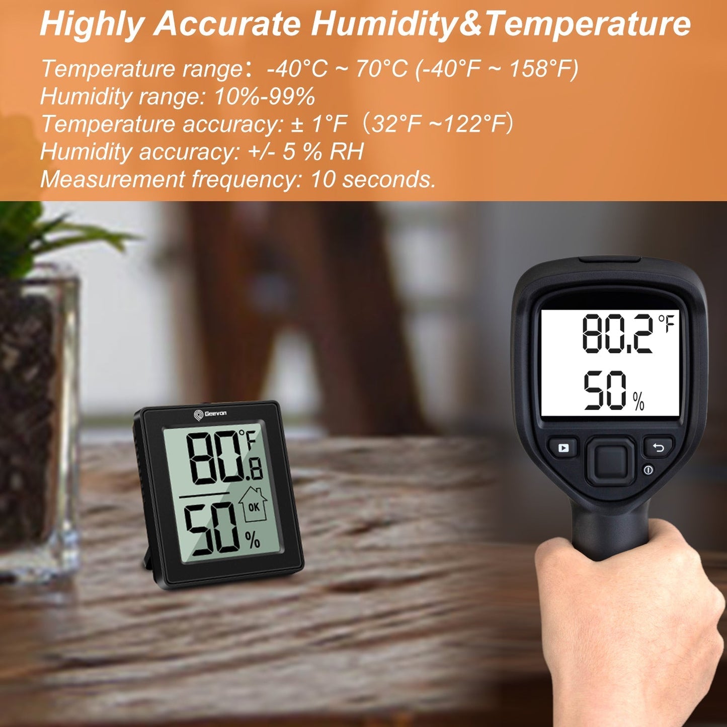 Geevon Hygrometer Indoor Thermometer Room Humidity Gauge with Battery,Digital Temperature Gauge Humidity Meter Indicator for Home, Office, Greenhouse, Mini Hygrometer,Black