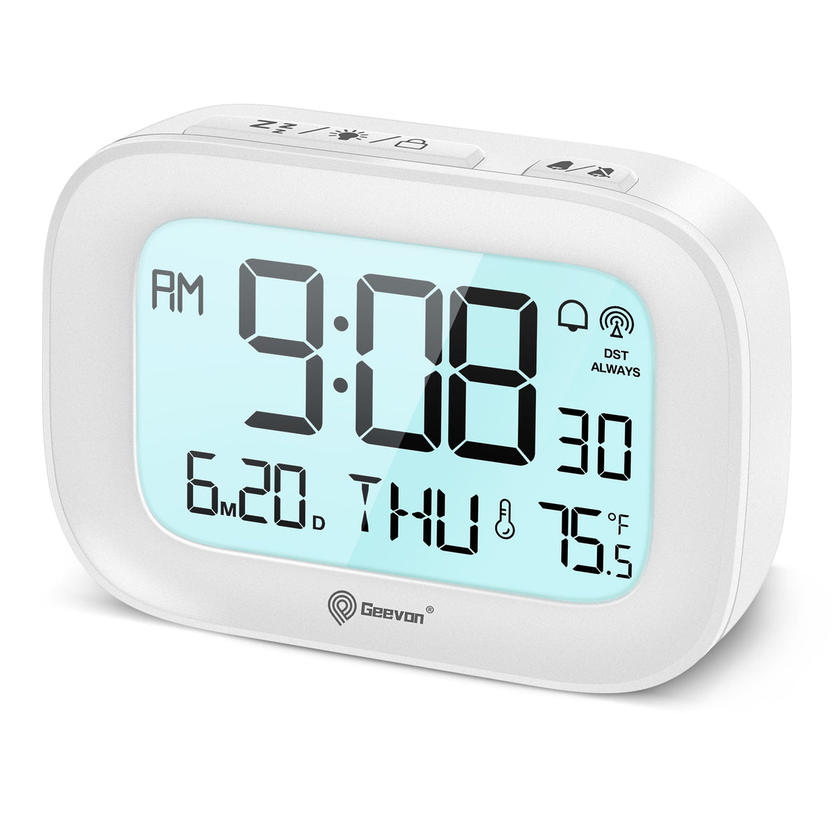 Geevon Small Digital Atomic Alarm Clock for Bedroom Heavy Sleepers, Mini Travel Alarm Clock with 10s Backlight, 12/24H, Temp, Suitable for Kids Teens Adult Boy Girl(White)
