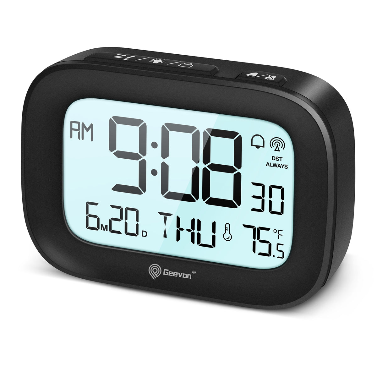 Geevon Small Digital Atomic Alarm Clock for Bedroom Heavy Sleepers, Mini Travel Alarm Clock with 10s Backlight, 12/24H, Temp, Suitable for Kids Teens Adult Boy Girl(Black)