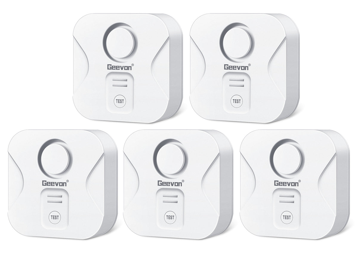 Geevon 5 Pack Water Leak Detectors for Home, 100dB Loud Water Sensor Alarm Leak Detectors with Drip Alert for Kitchen, Basements, Laundry Rooms, IP56 Waterproof(Battery Included)