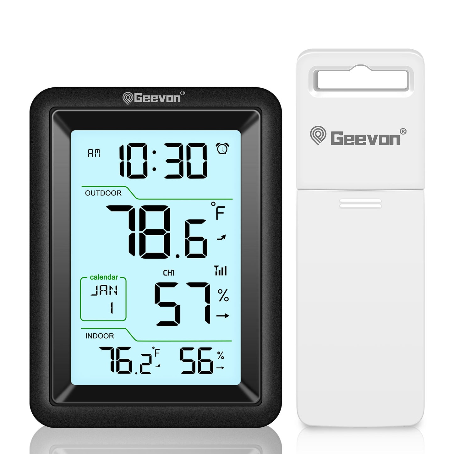 Geevon Wireless Indoor Outdoor Thermometer & Hygrometer with Remote Sensor, Digital Thermohygrometer Monitor with Alarm Clock, 10s Backlight, for Home, Bedroom, Greenhouse