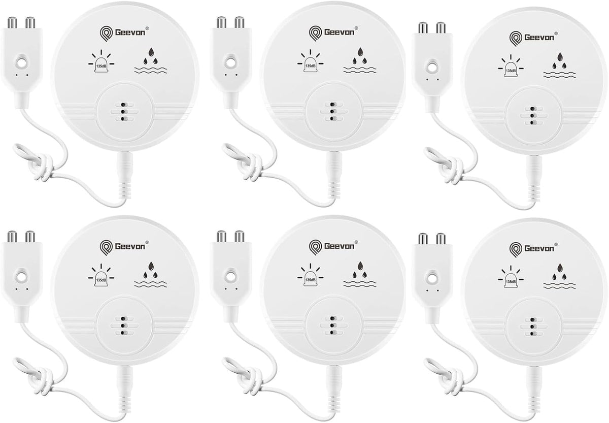 Geevon 6 Pack Water Leak Detectors for Home, 135dB Water Leak Sensor Flood Detection Water Alarms for Basements, Bathrooms, Kitchens, Garages, and Attics, Battery-Operated (Battery Included)