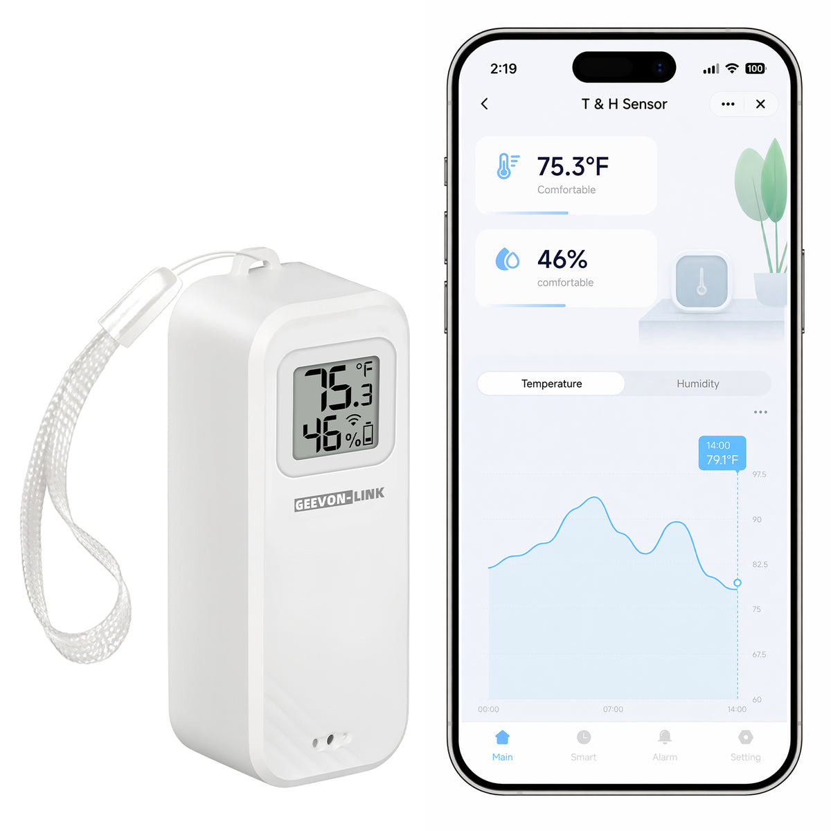 Geevon WiFi Thermometer Hygrometer, Smart Humidity Temperature Sensor with Display, Free Data Storage Export, Temp and humidity monitor with alert, For bedroom, wine cellar, basement(1 Pack)