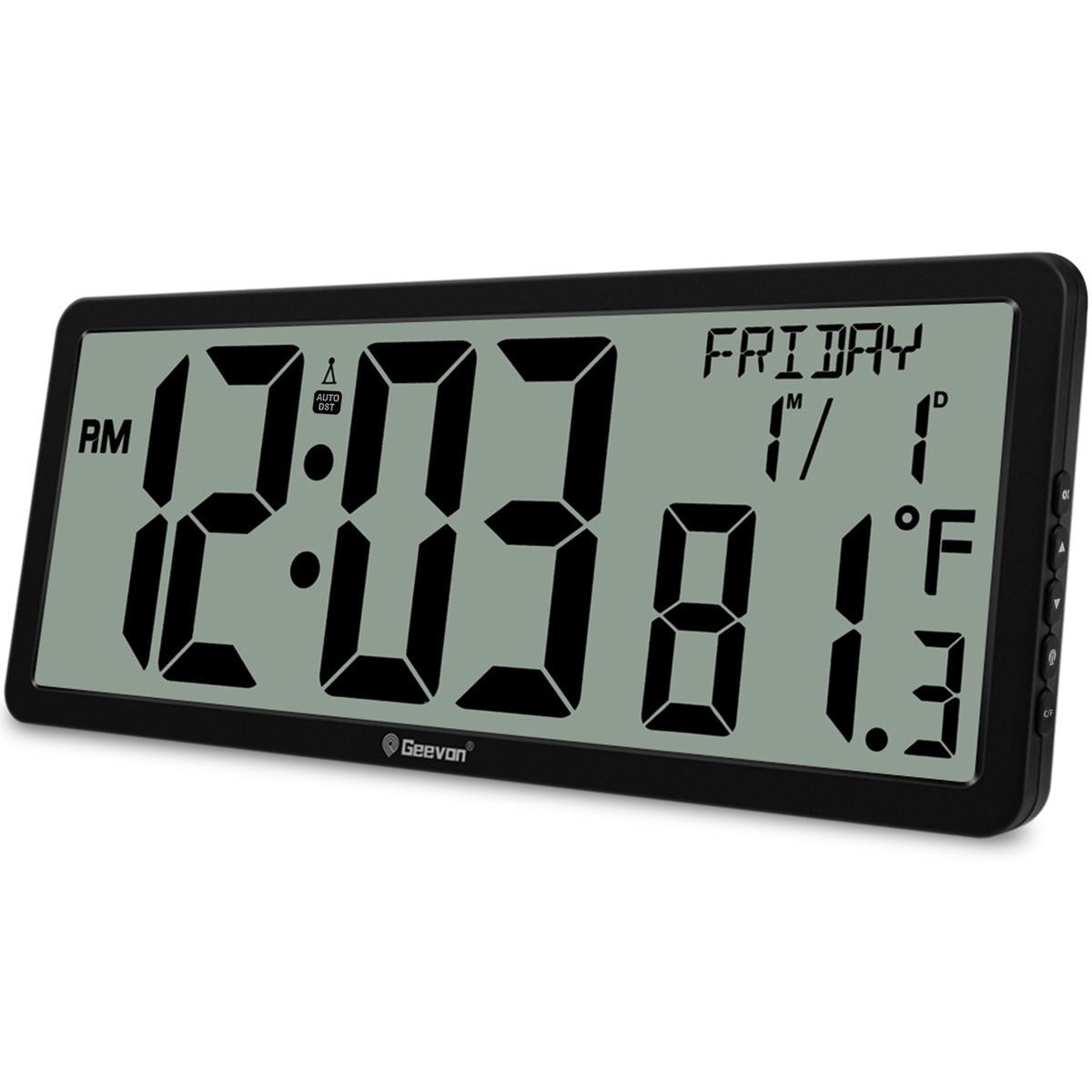 Geevon 14.3" Atomic Clock, Large Atomic Digital Wall Clock with Indoor Temperature, Date, 4.4" Jumbo Digits for Home Office, Living Room, Dining Room (Black)