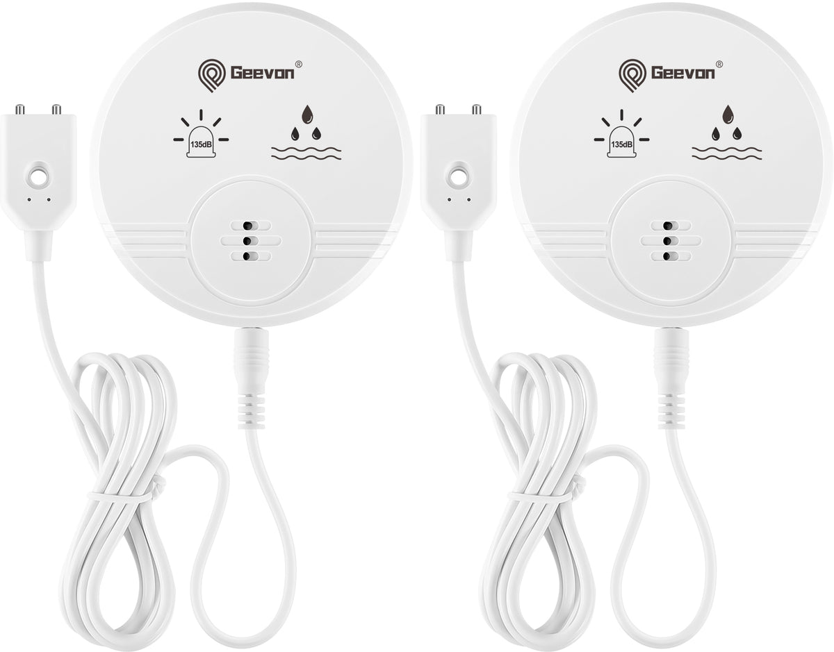 Geevon 2 Pack Water Leak Detectors for Home, 135dB Water Leak Sensor Flood Detection Water Alarms for Basements, Bathrooms, Kitchens, Garages, and Attics, Battery-Operated (Battery Included)