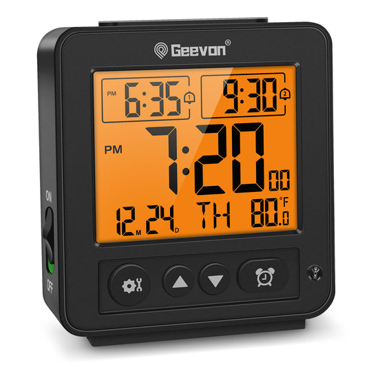 Geevon Smart Night Light Small Digital Alarm Clock with 2 Increasing Beep Alarm, Indoor Temperature, Battery Operated Travel Clock for Bedroom, Bedside, Desk(Black)