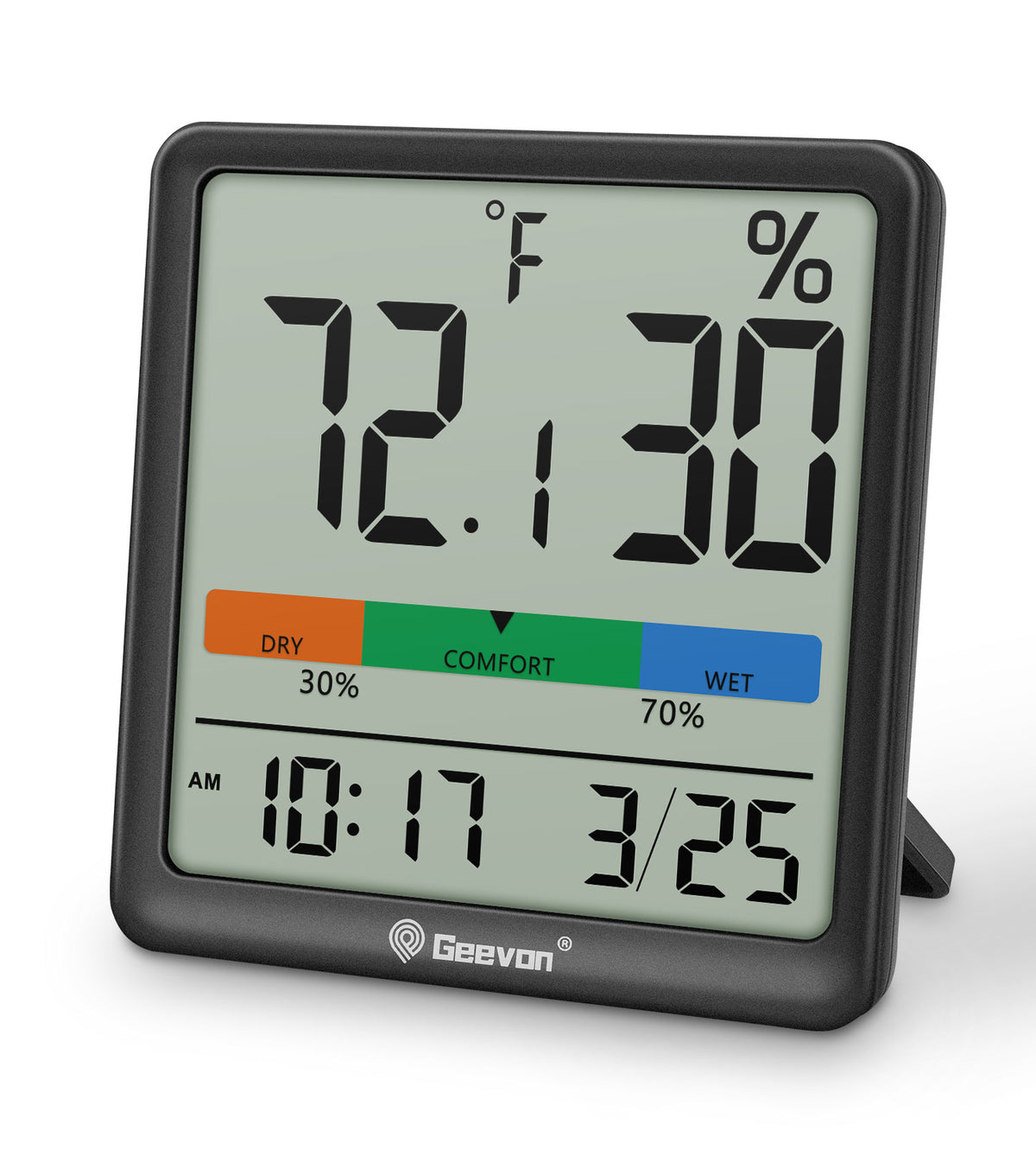 Geevon Digital Indoor Thermometer Hygrometer, Wireless Temperature Humidity Meter with Comfort Index, 1*AAA Battery, Calendar, Small Room Temperature Monitor for Home, Greenhouse, Bedroom(Black)