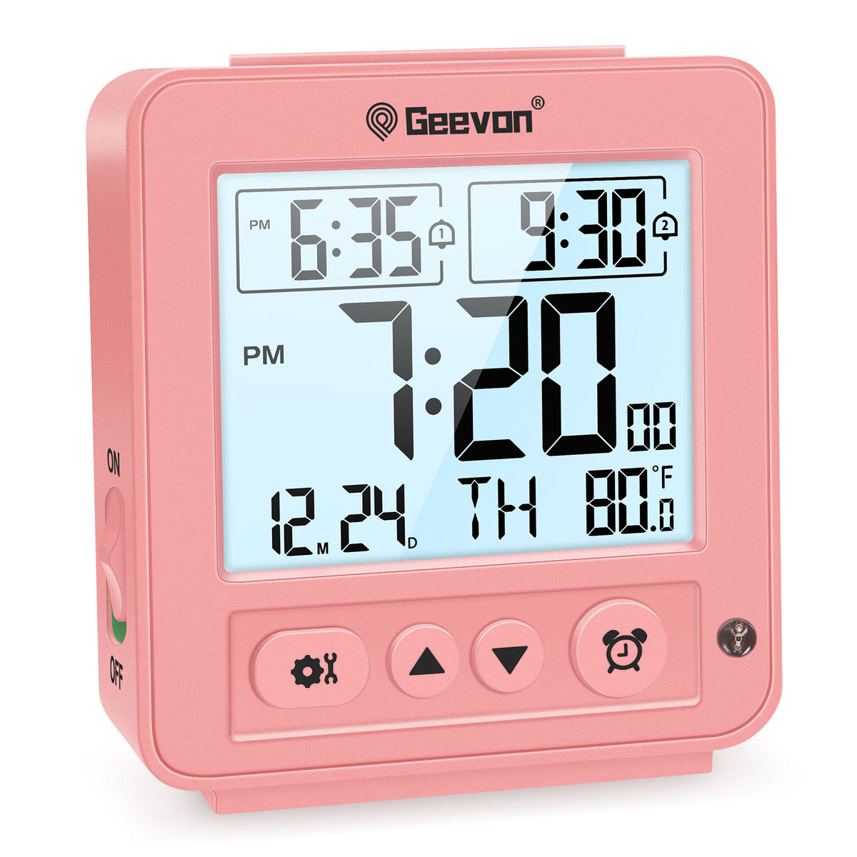 Geevon Smart Night Light Small Digital Alarm Clock with 2 Increasing Beep Alarm, Indoor Temperature, Battery Operated Travel Alarm Clock for Bedroom, Bedside, Desk(Pink)
