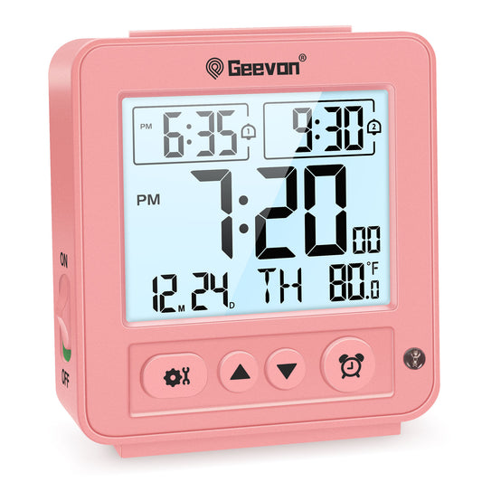 Geevon Smart Night Light Small Digital Alarm Clock with 2 Increasing Beep Alarm, Indoor Temperature, Battery Operated Travel Alarm Clock for Bedroom, Bedside, Desk(Pink)