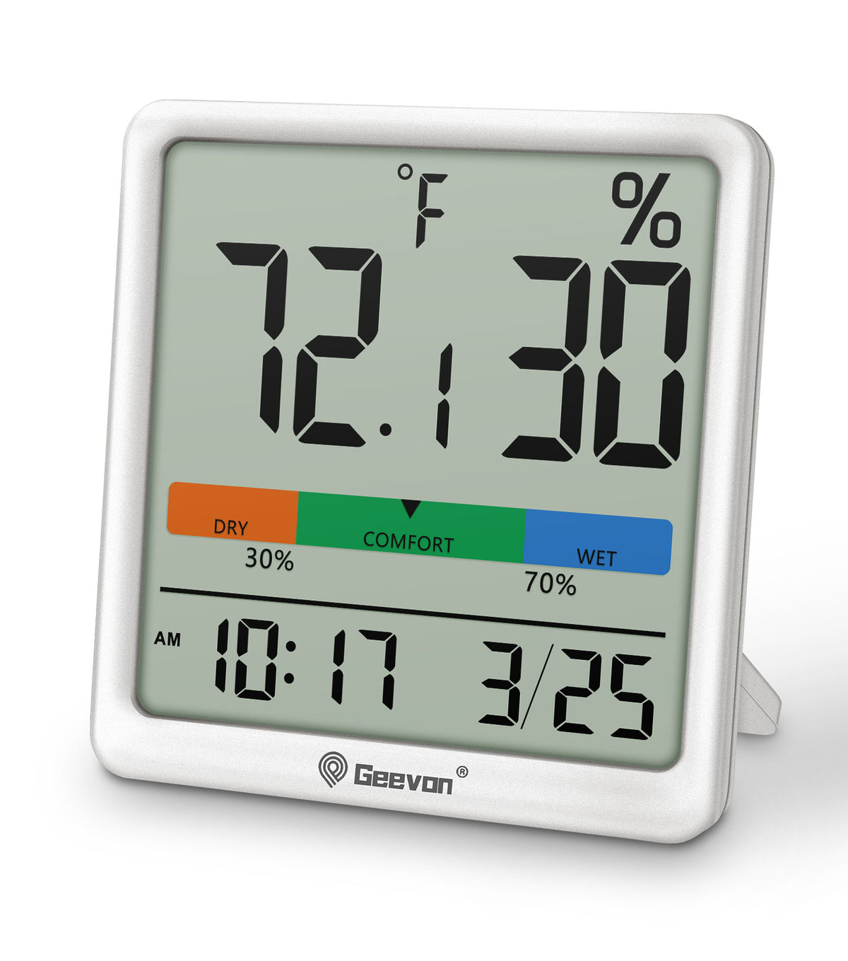 Geevon Digital Indoor Thermometer Hygrometer, Wireless Temperature Humidity Meter with Comfort Index, 1*AAA Battery, Calendar, Small Room Temperature Monitor for Home, Greenhouse, Bedroom(White)