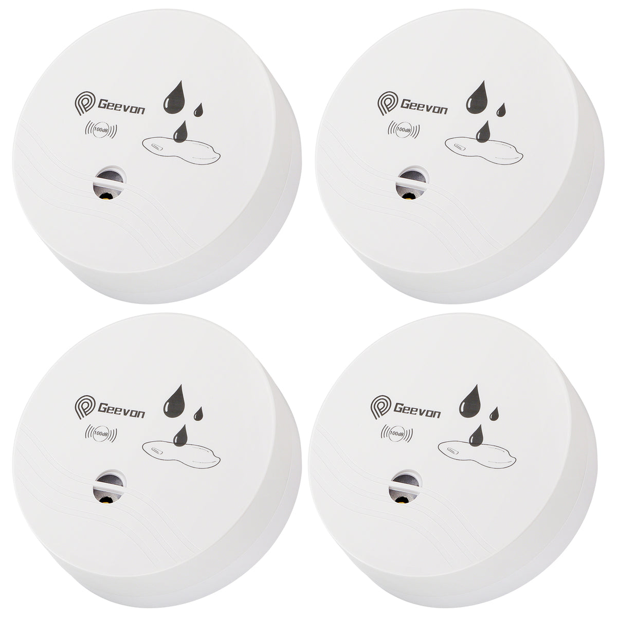 Geevon 4 Pack Water Leak Detectors for Home, 100dB Water Sensor Alarm Leak Detector for Basements, Bathrooms, Kitchens, Garages, Battery-Operated (Battery Included)