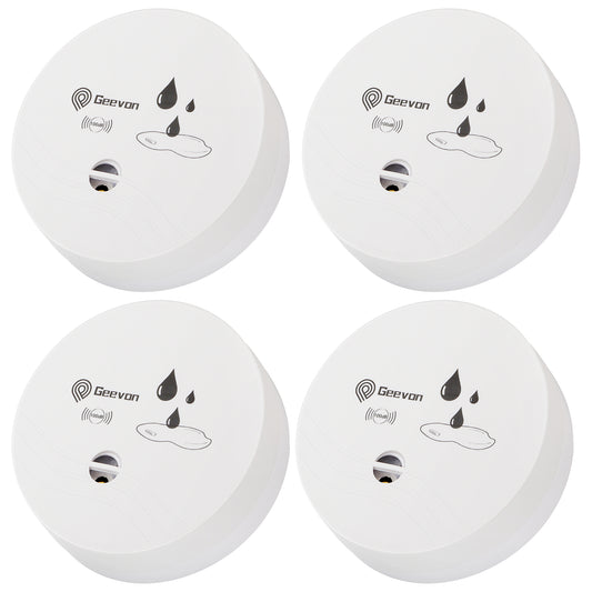 Geevon 4 Pack Water Leak Detectors for Home, 100dB Water Sensor Alarm Leak Detector for Basements, Bathrooms, Kitchens, Garages, Battery-Operated (Battery Included)