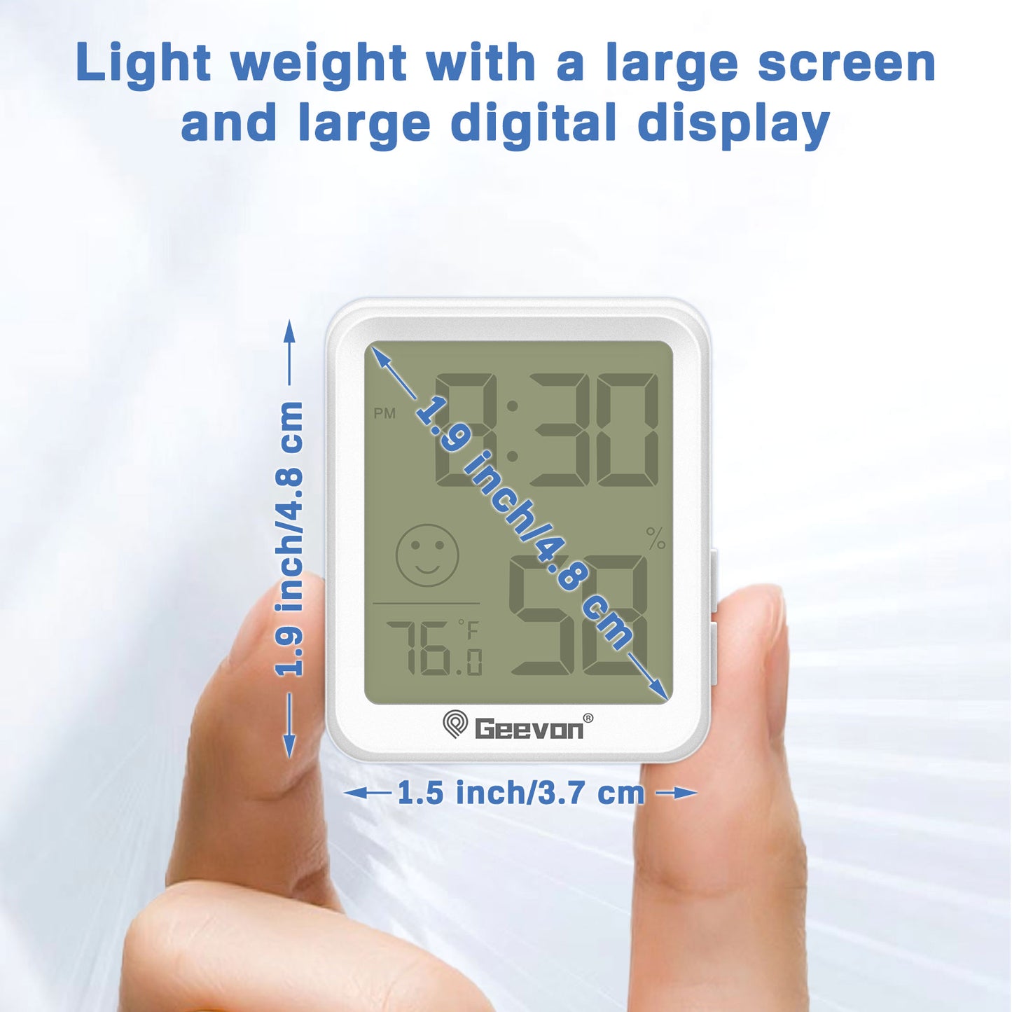 Geevon 4 Pack Digital Hygrometer Indoor Thermohygrometer , Room Thermometer Humidity Meter with Time for Home, Bedroom, Baby Room, Office, Greenhouse, Cellar (White)