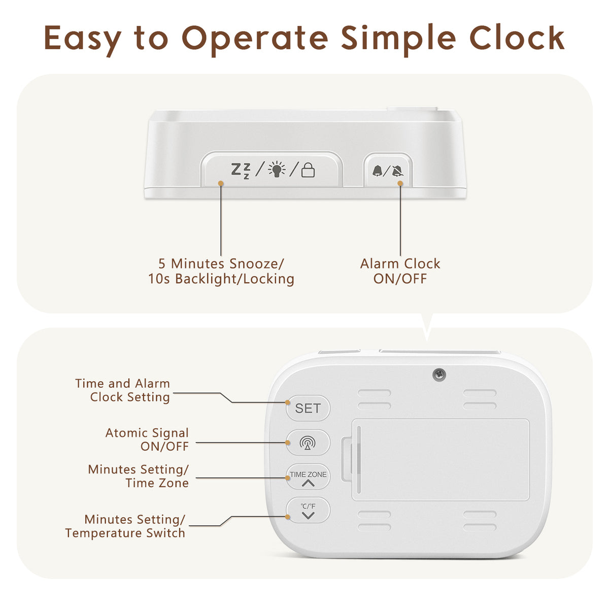 Geevon Small Digital Atomic Alarm Clock for Bedroom Heavy Sleepers, Mini Travel Alarm Clock with 10s Backlight, 12/24H, Temp, Suitable for Kids Teens Adult Boy Girl(White)