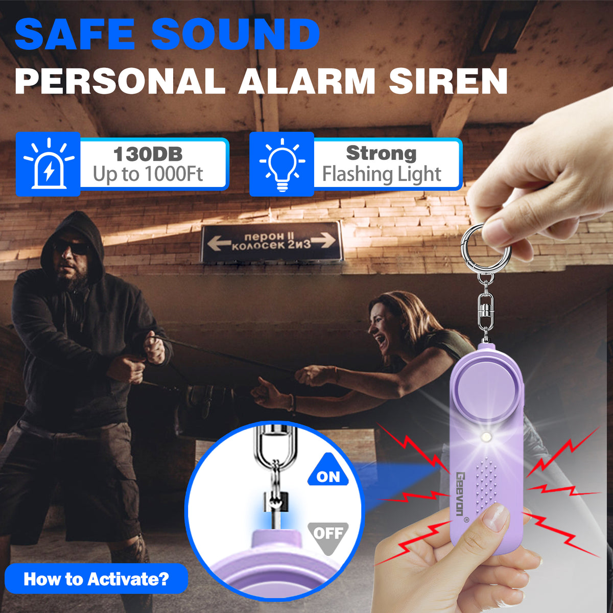 Geevon 3 Pack Personal Safety Alarms, 130DB Safe Sound Self Defense Alarm Siren with Strobe Light, Emergency Security Alert Devices for Women, Elderly, Children (2 Pack Purple & 1 Pack Mint Green)