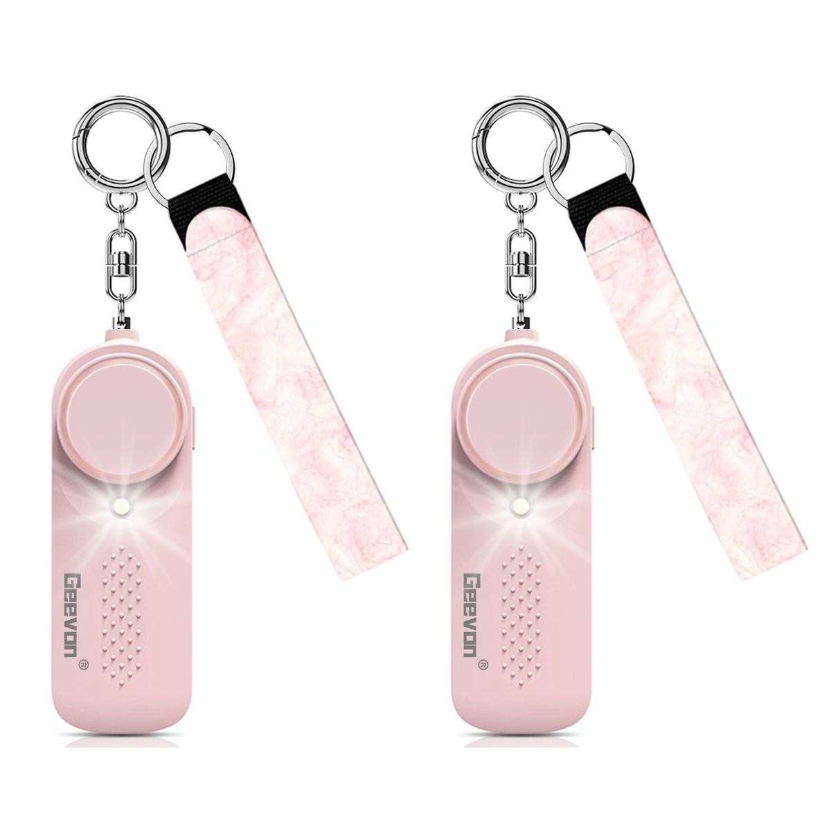 Geevon 2 Pack Personal Safety Alarms, 130DB Safe Sound Self Defense Alarm Siren with Strobe Light, Emergency Security Alert Devices for Women, Men, Elderly, Children (Pink - 2 Pack)