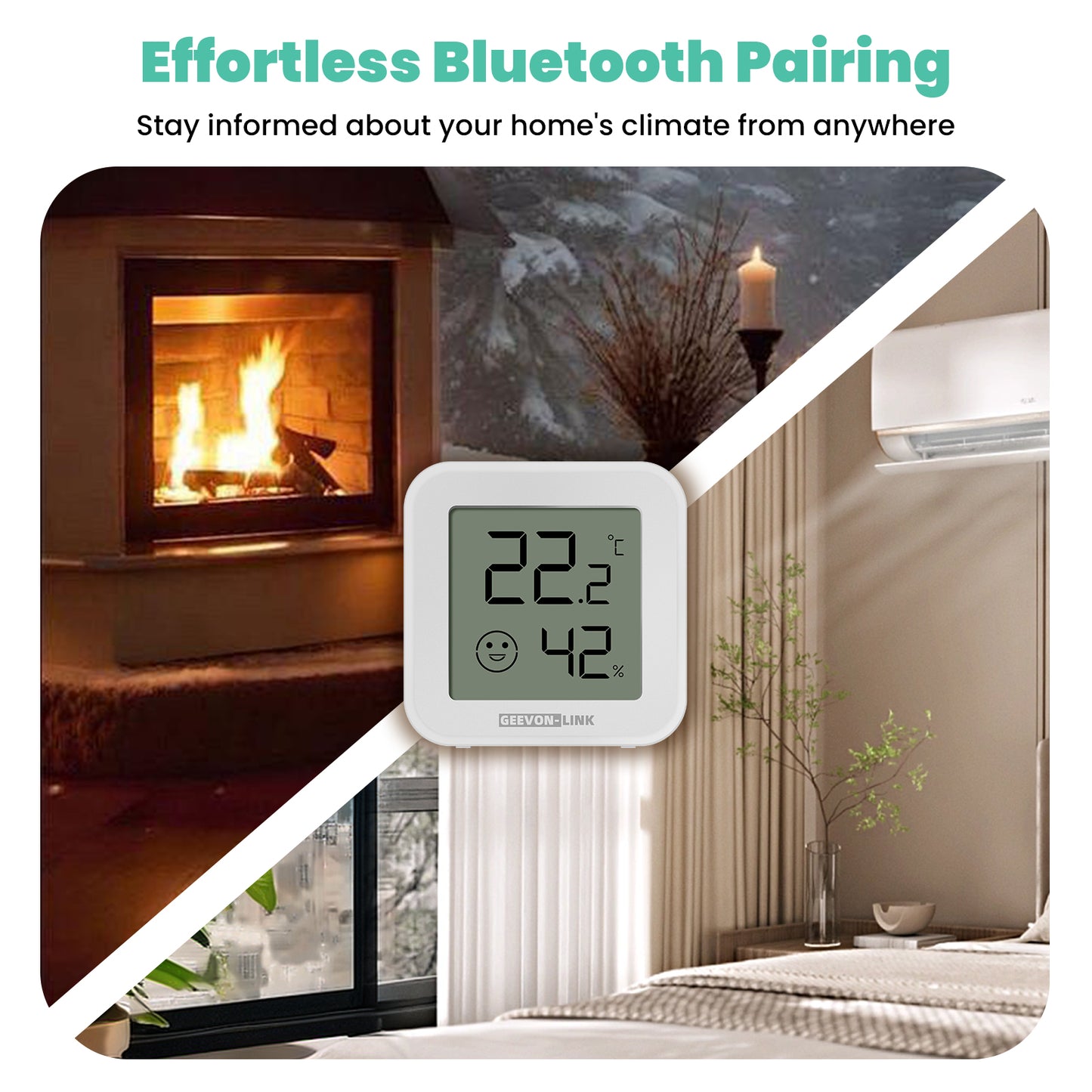 Geevon Bluetooth Thermometer Hygrometer, Indoor Temperature Humidity Sensor with HD Display, App Notification Alert, Historical Data Storage and Export(4 Pack )