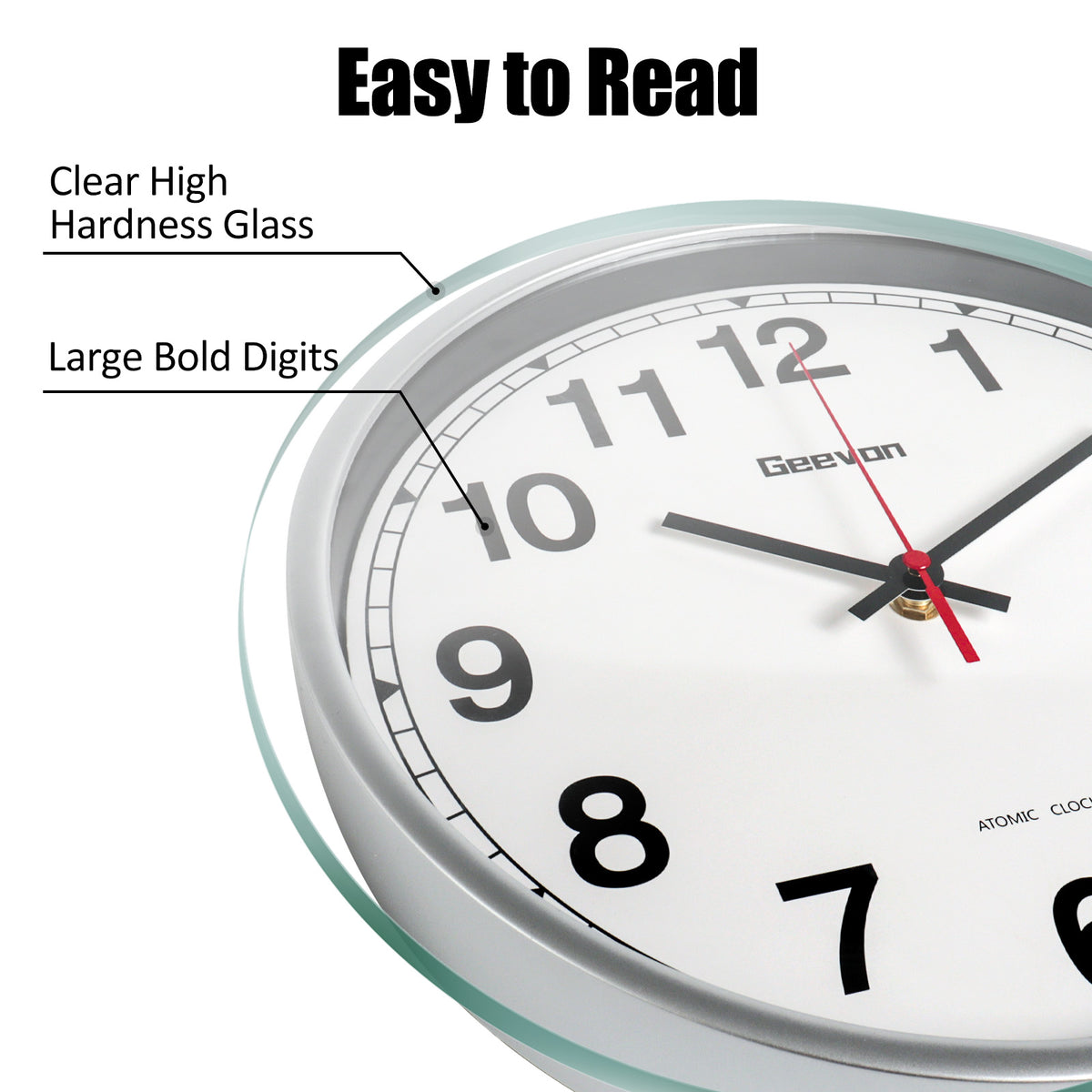 Geevon 12 Inch Atomic Analog Wall Clock, Sets Automatically Wall Clock Battery Operated, Easy to Read Atomic Clock for Kitchen/School/Classroom/Living Room