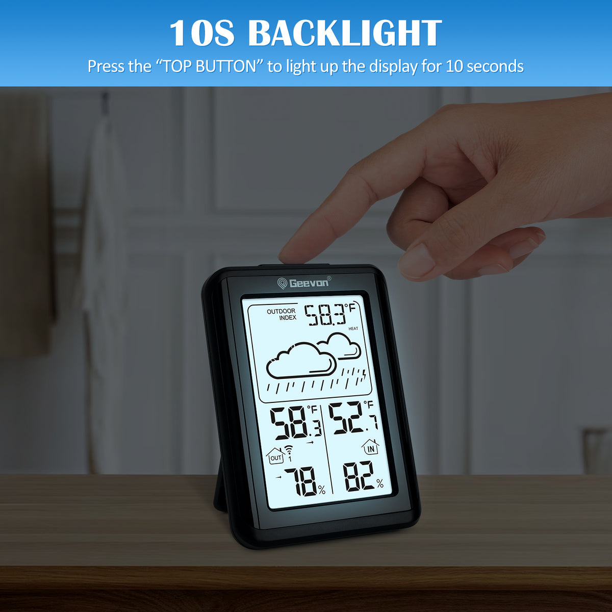 Geevon Indoor Outdoor Thermometer Wireless, Digital Temperature Humidity Monitor with Large Display, Thermohygrometer with Weather, 3 Channel, Mold/Dew/Heat, 10s Backlight, 200FT/60M Range