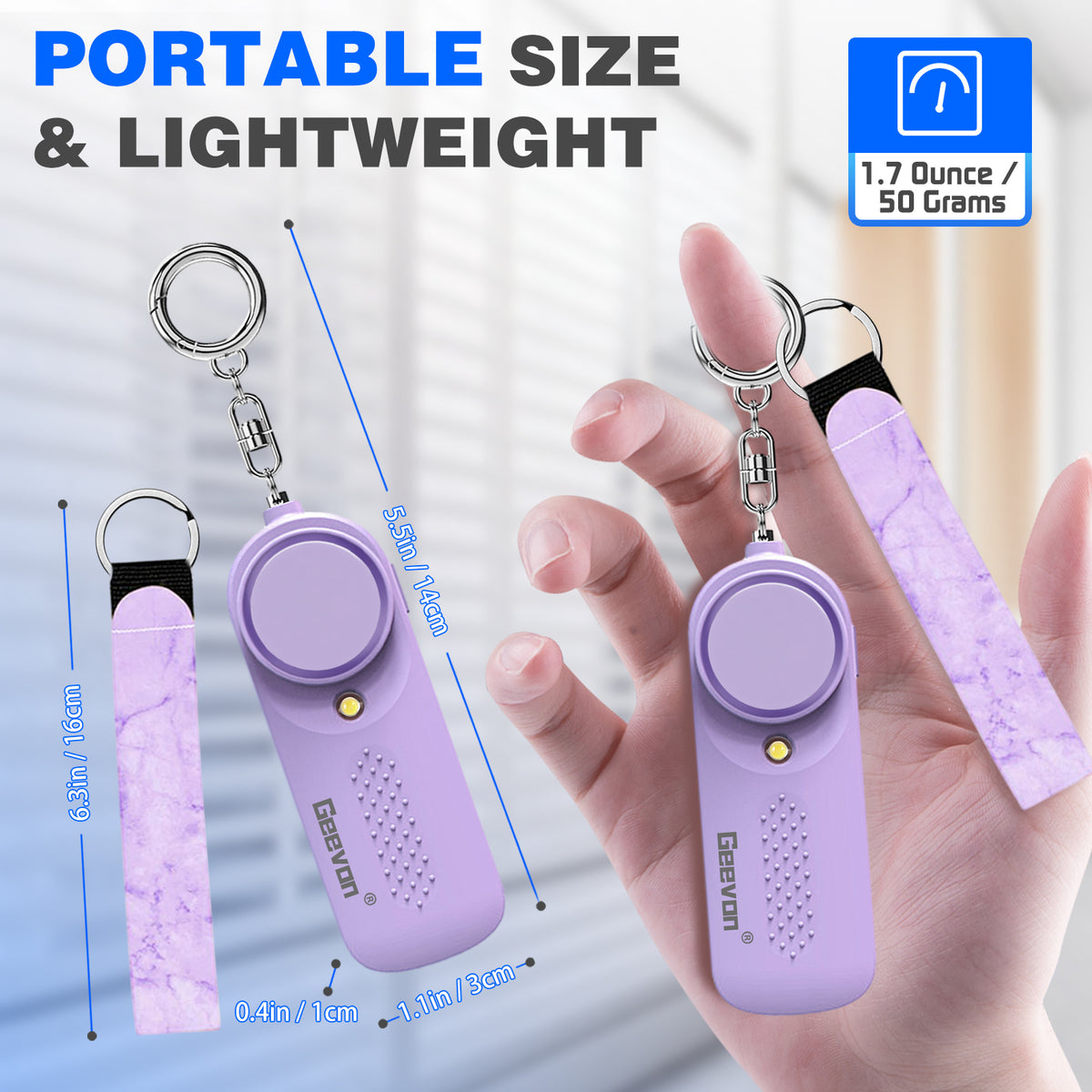 Geevon 2 Pack Personal Safety Alarms, 130DB Safe Sound Self Defense Alarm Siren with Strobe Light, Emergency Security Alert Devices for Women, Men, Elderly, Children (Purple - 2 Pack)