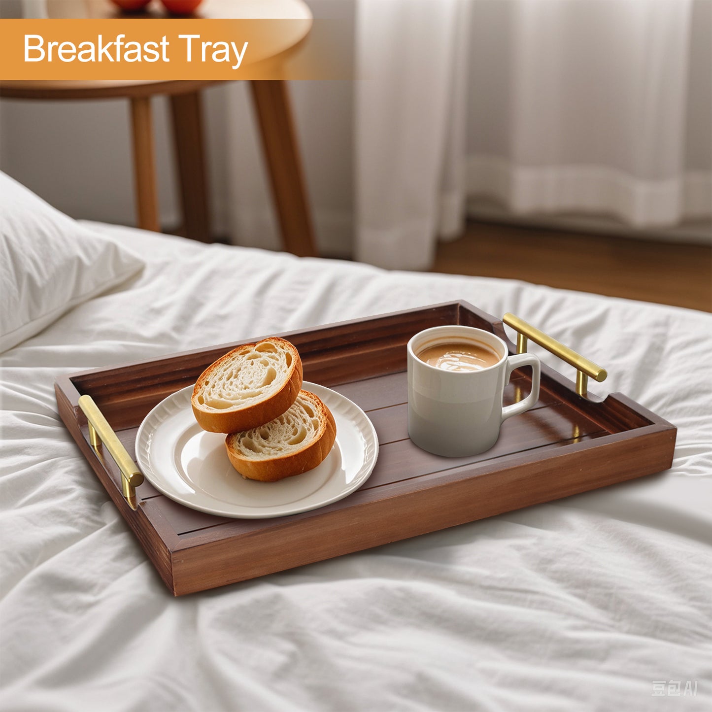 Sxnows Coffee Table Trays - Large Ottoman Tray for Living Room -Wood Serving Tray with 2 Sets of Handles - Wooden Tray for Coffee Table, 4 Round Coasters Included(Dark Brown)