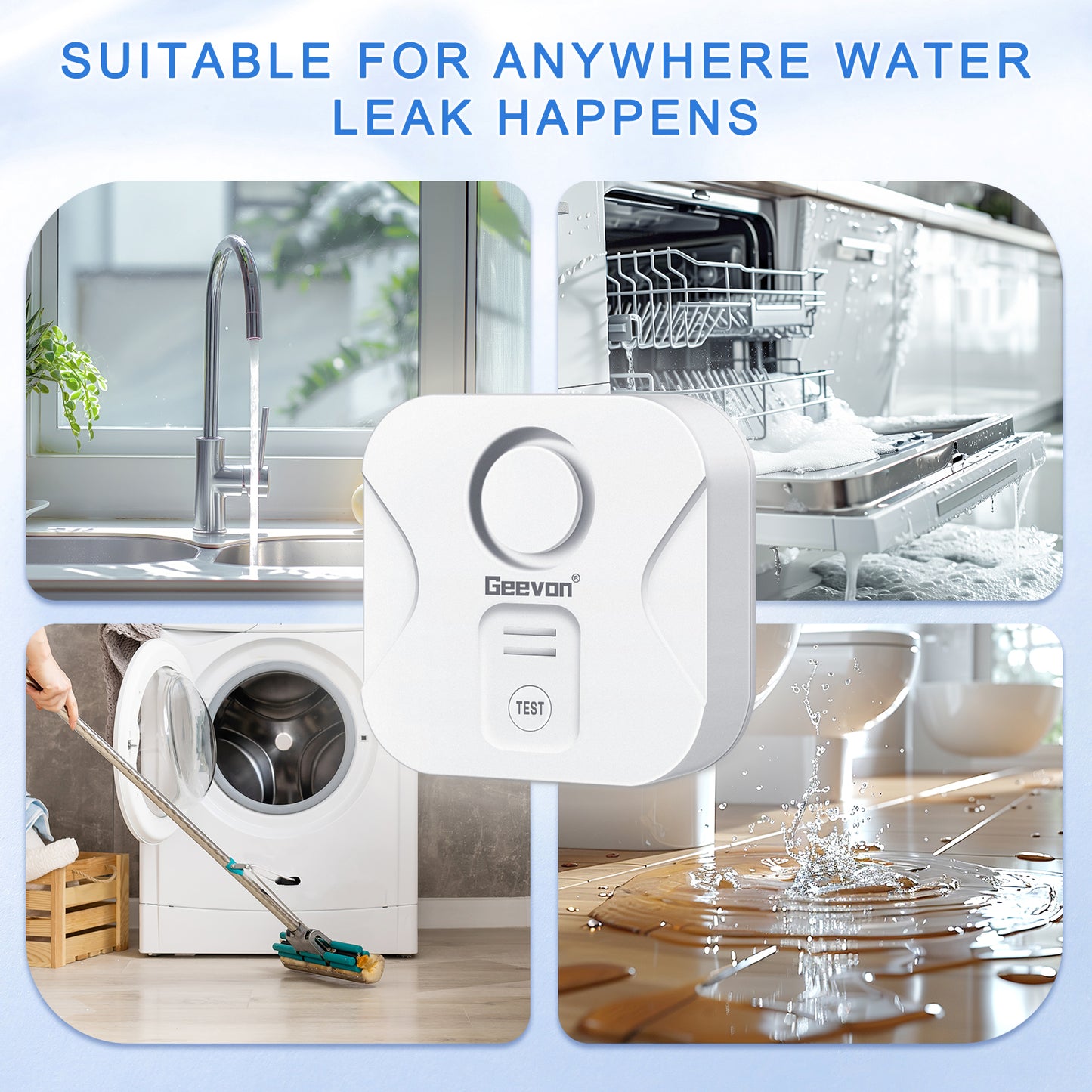 Geevon 5 Pack Water Leak Detectors for Home, 100dB Loud Water Sensor Alarm Leak Detectors with Drip Alert for Kitchen, Basements, Laundry Rooms, IP56 Waterproof(Battery Included)