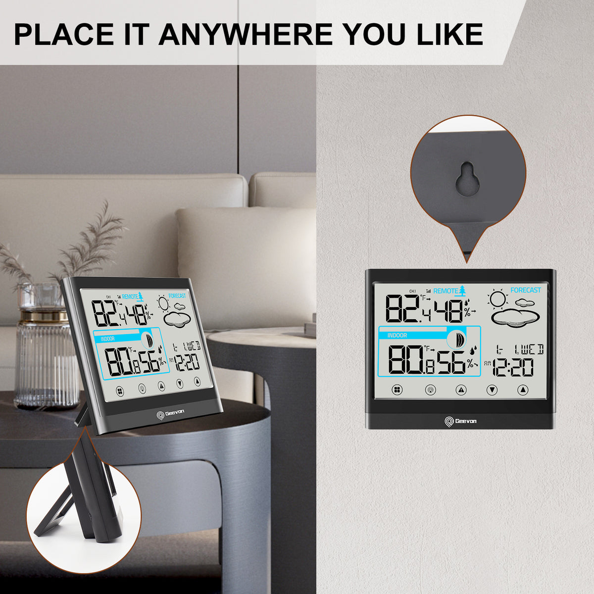 Geevon Weather Station Indoor Outdoor Thermometer Digital Wireless, Outdoor Thermometer with Backlight LCD Display & Alarm Clock for Home Office