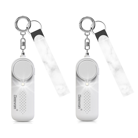 Geevon 2 Pack Personal Safety Alarms, 130DB Safe Sound Self Defense Alarm Siren with Strobe Light, Emergency Security Alert Devices for Women, Men, Elderly, Children (White - 2 Pack)