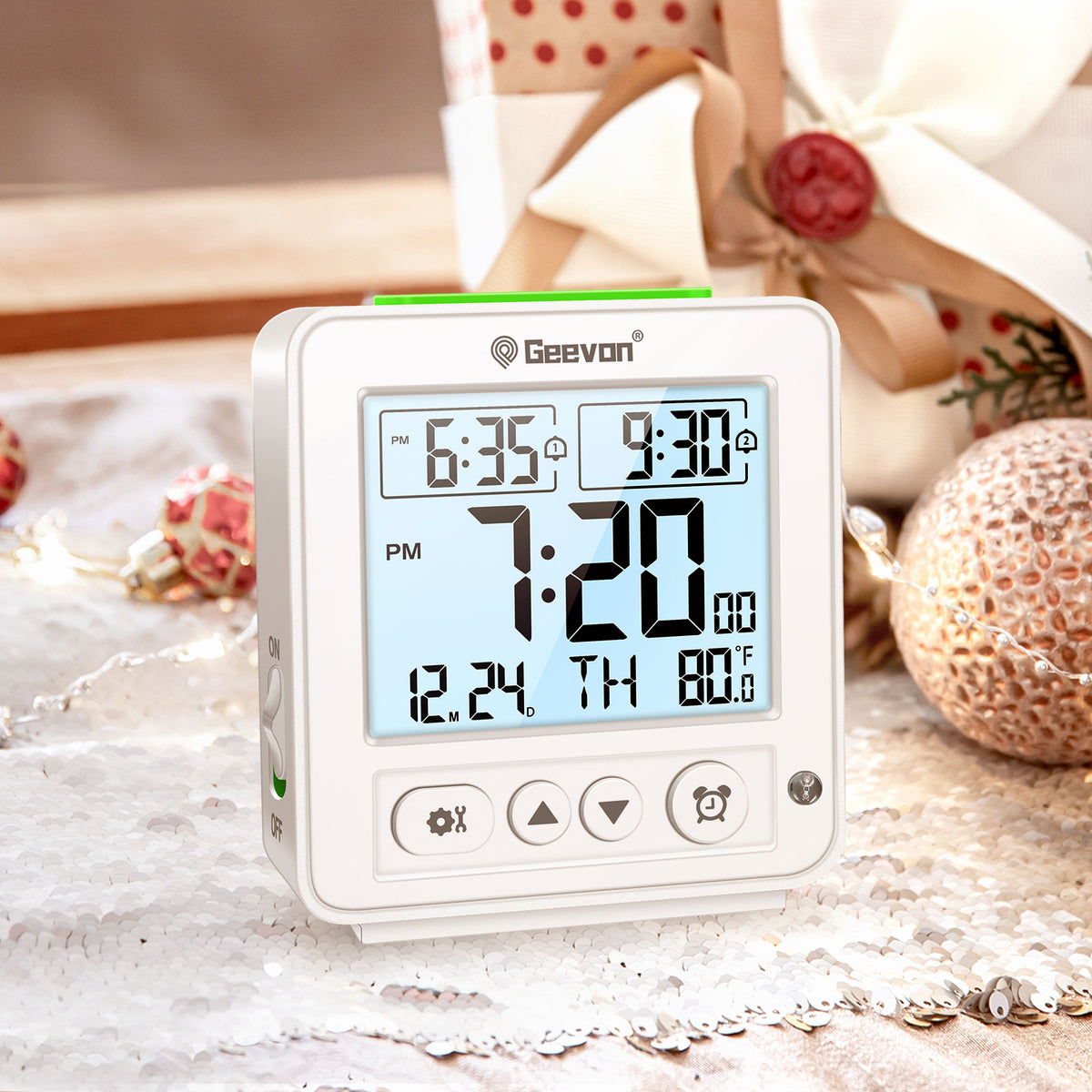 Geevon Smart Night Light Small Digital Alarm Clock with 2 Increasing Beep Alarm, Indoor Temperature, Battery Operated Travel Alarm Clock for Bedroom, Bedside, Desk(White)