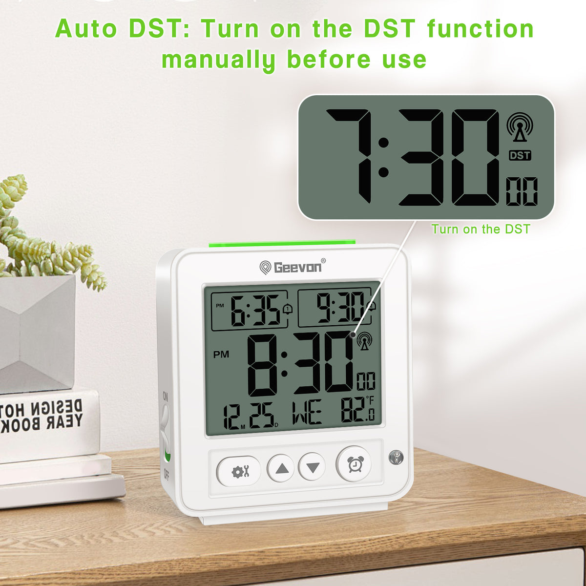 Geevon Small Digital Atomic Alarm Clock for Bedroom, Battery Operated Travel Alarm Clock with Auto/8s Backlight, 2 Alarm, Temperature, for Deep Sleepers Kids Elderly Home Office(White)