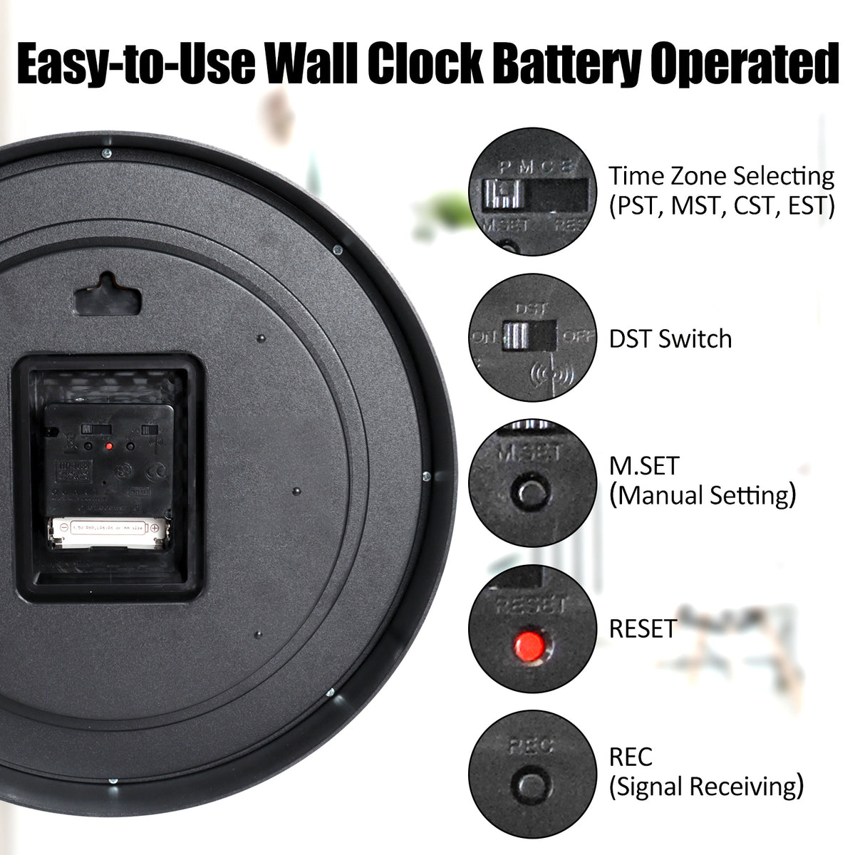 Geevon 14 Inch Atomic Analog Wall Clock, Sets Automatically Wall Clock Battery Operated, Easy to Read Atomic Clock for Kitchen/School/Classroom/Living Room