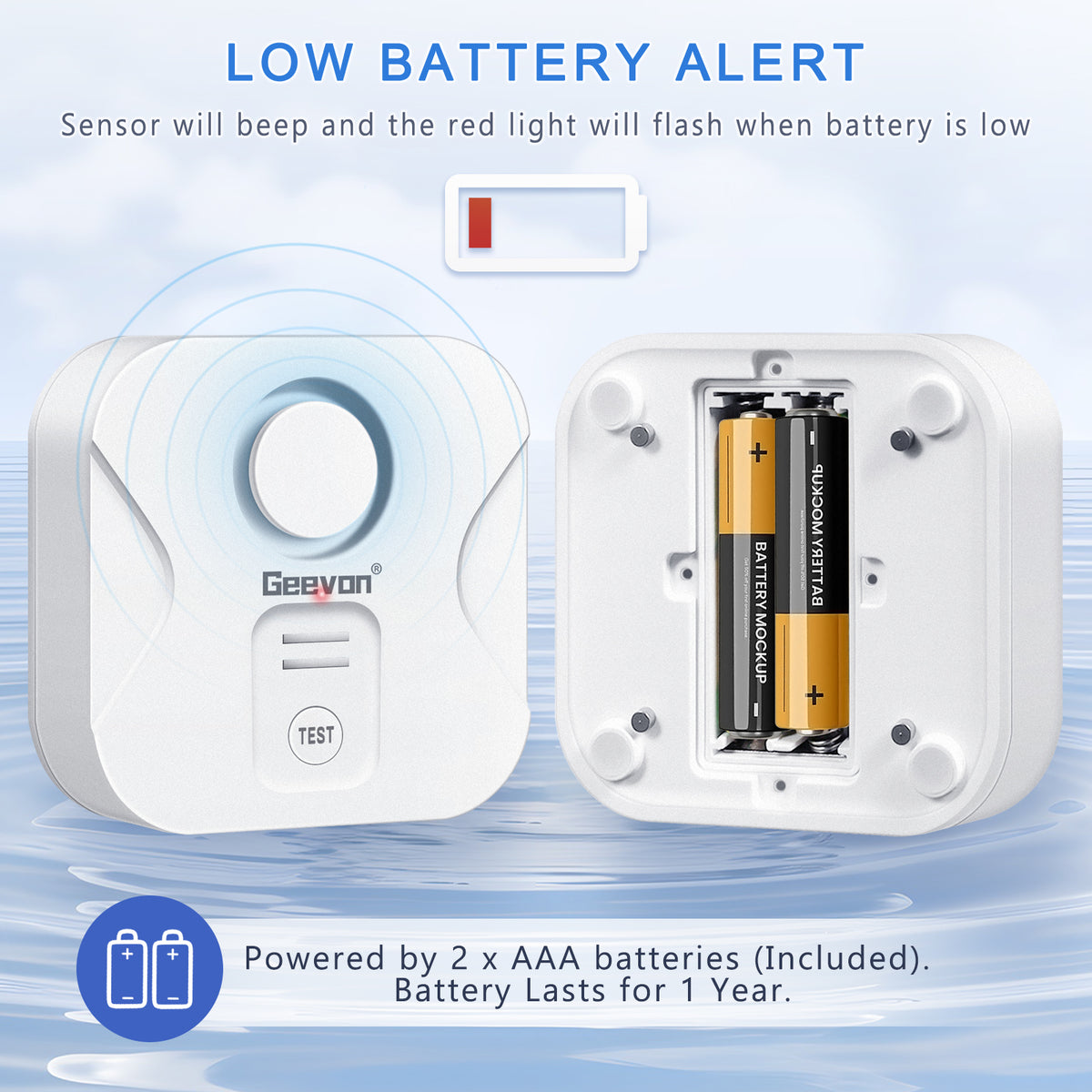 Geevon 5 Pack Water Leak Detectors for Home, 100dB Loud Water Sensor Alarm Leak Detectors with Drip Alert for Kitchen, Basements, Laundry Rooms, IP56 Waterproof(Battery Included)