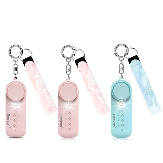 Geevon 3 Pack Personal Safety Alarms, 130DB Safe Sound Self Defense Alarm Siren with Strobe Light, Emergency Security Alert Devices for Women, Elderly, Children (2 Pack Pink & 1 Pack Mint Green)
