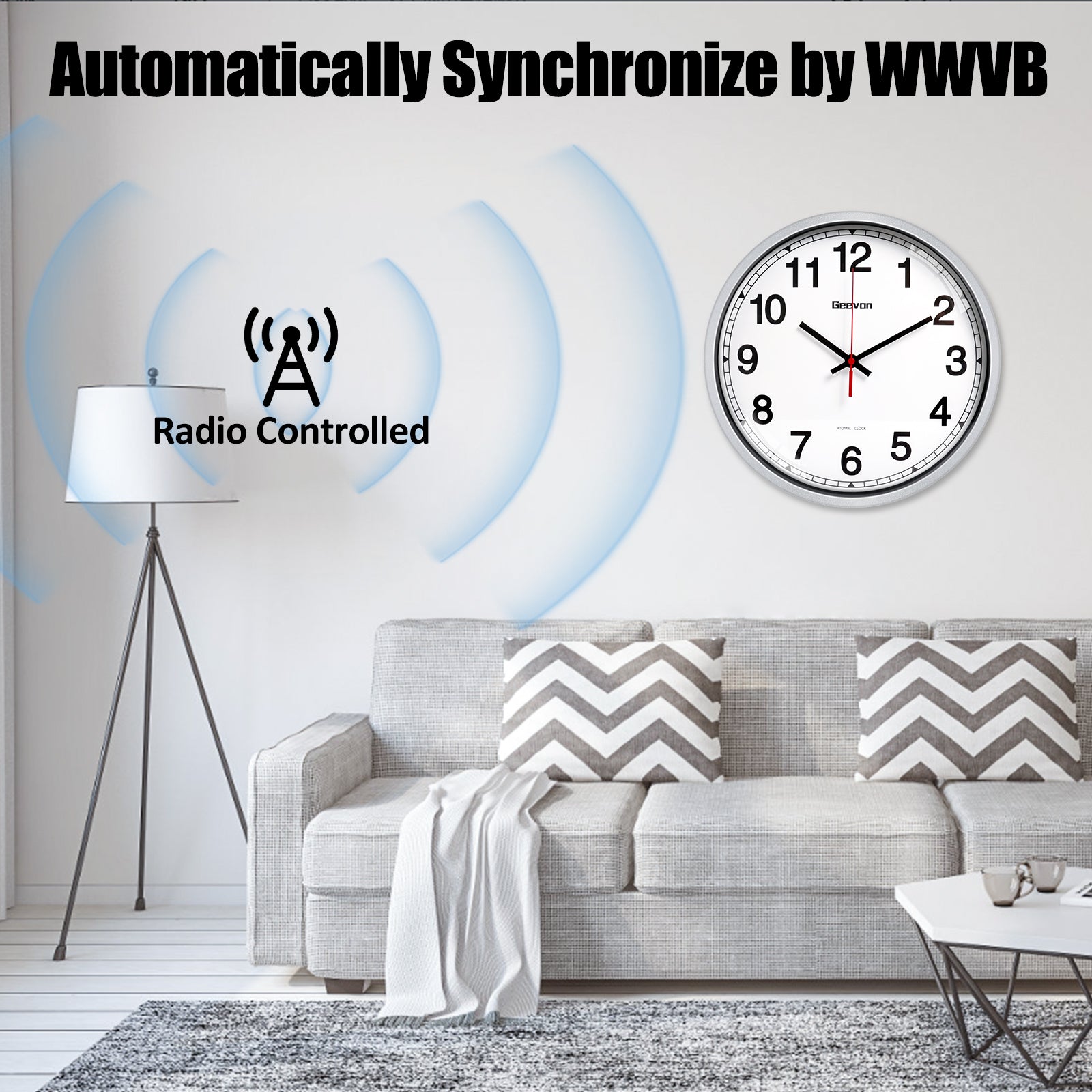 Geevon 12 Inch Atomic Analog Wall Clock, Sets Automatically Wall Clock ...