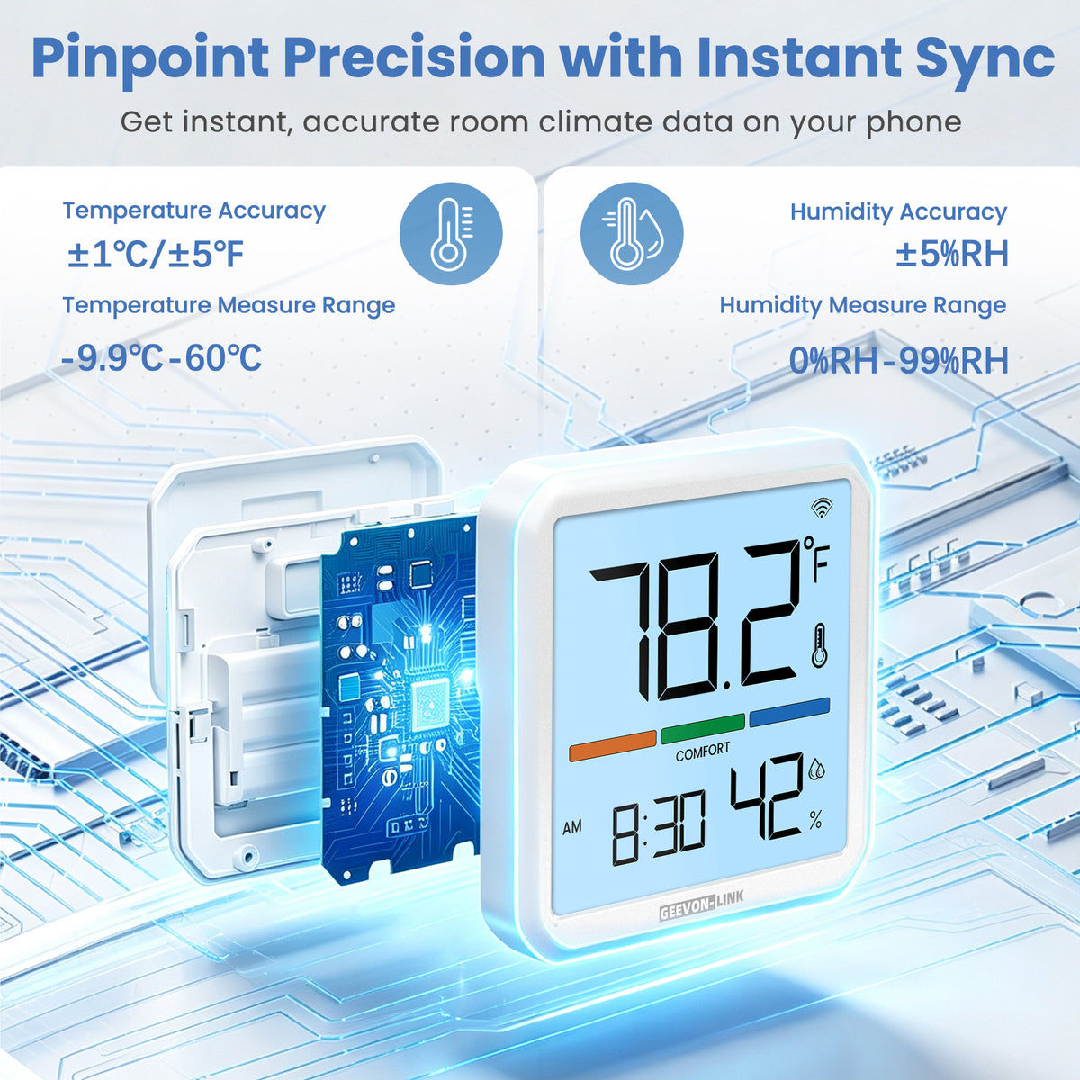 Geevon WiFi Thermometer Hygrometer with App Email Notification Wireless Digital Humidity Temperature Monitor, 2.4G wifi, LCD, Historical Data Storage and Export, for Bedroom, Wine Cellar(2 Pack)