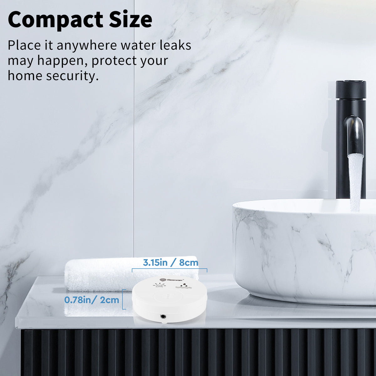 Geevon 2 Pack Water Leak Detectors for Home, 135dB Water Leak Sensor Flood Detection Water Alarms for Basements, Bathrooms, Kitchens, Garages, and Attics, Battery-Operated (Battery Included)