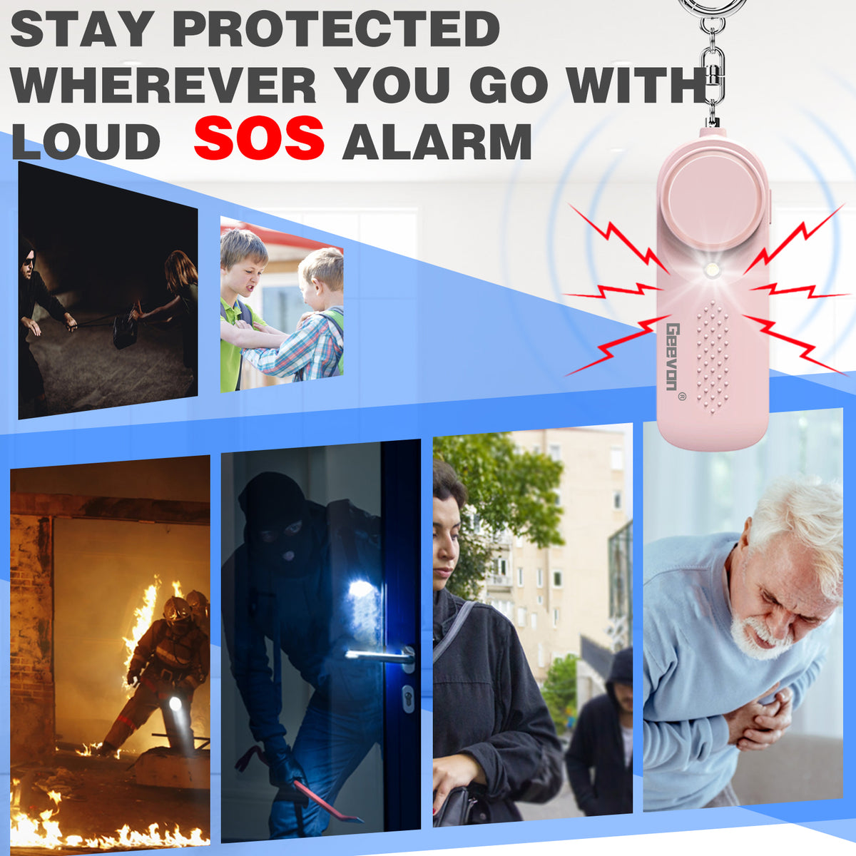 Geevon 2 Pack Personal Safety Alarms, 130DB Safe Sound Self Defense Alarm Siren with Strobe Light, Emergency Security Alert Devices for Women, Men, Elderly, Children (Pink - 2 Pack)