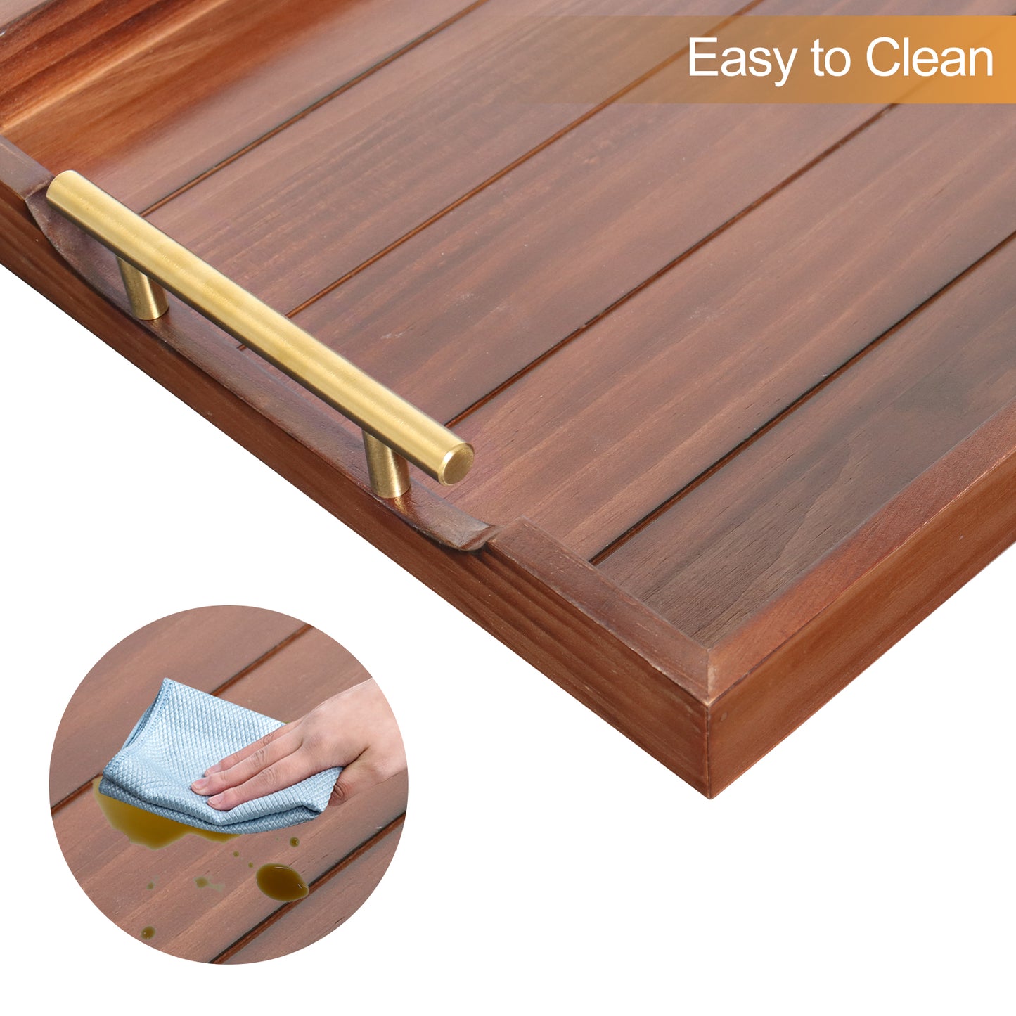 Sxnows Coffee Table Trays - Large Ottoman Tray for Living Room -Wood Serving Tray with 2 Sets of Handles - Wooden Tray for Coffee Table, 4 Round Coasters Included(Dark Brown)