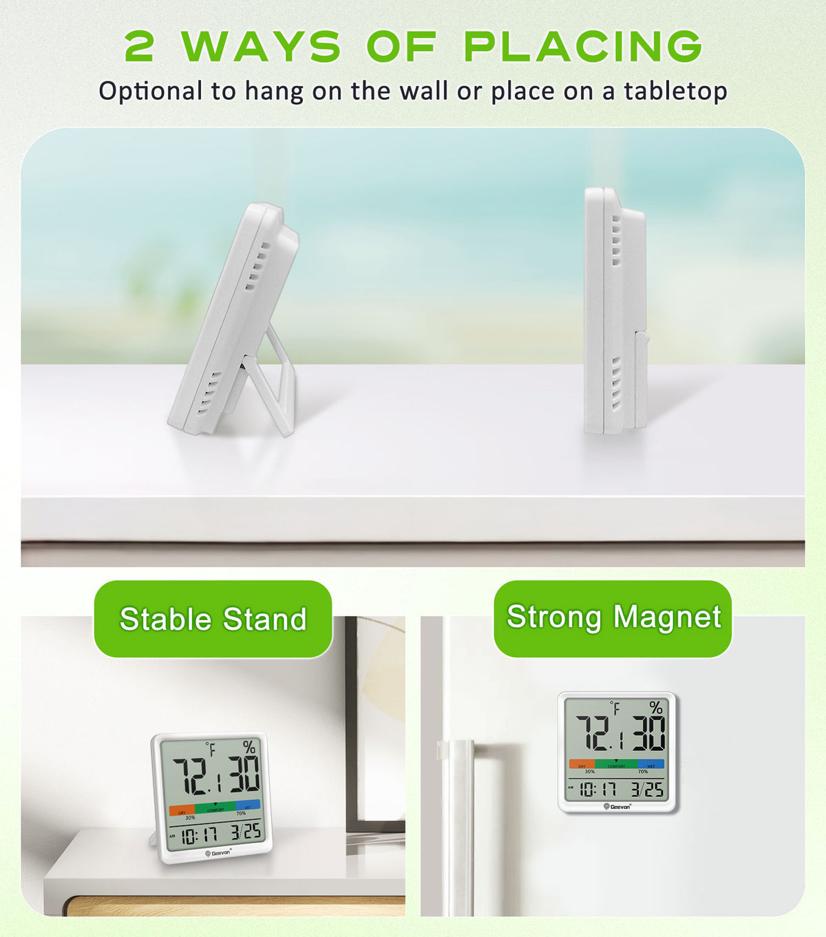 Geevon Digital Indoor Thermometer Hygrometer, Wireless Temperature Humidity Meter with Comfort Index, 1*AAA Battery, Calendar, Small Room Temperature Monitor for Home, Greenhouse, Bedroom(White)