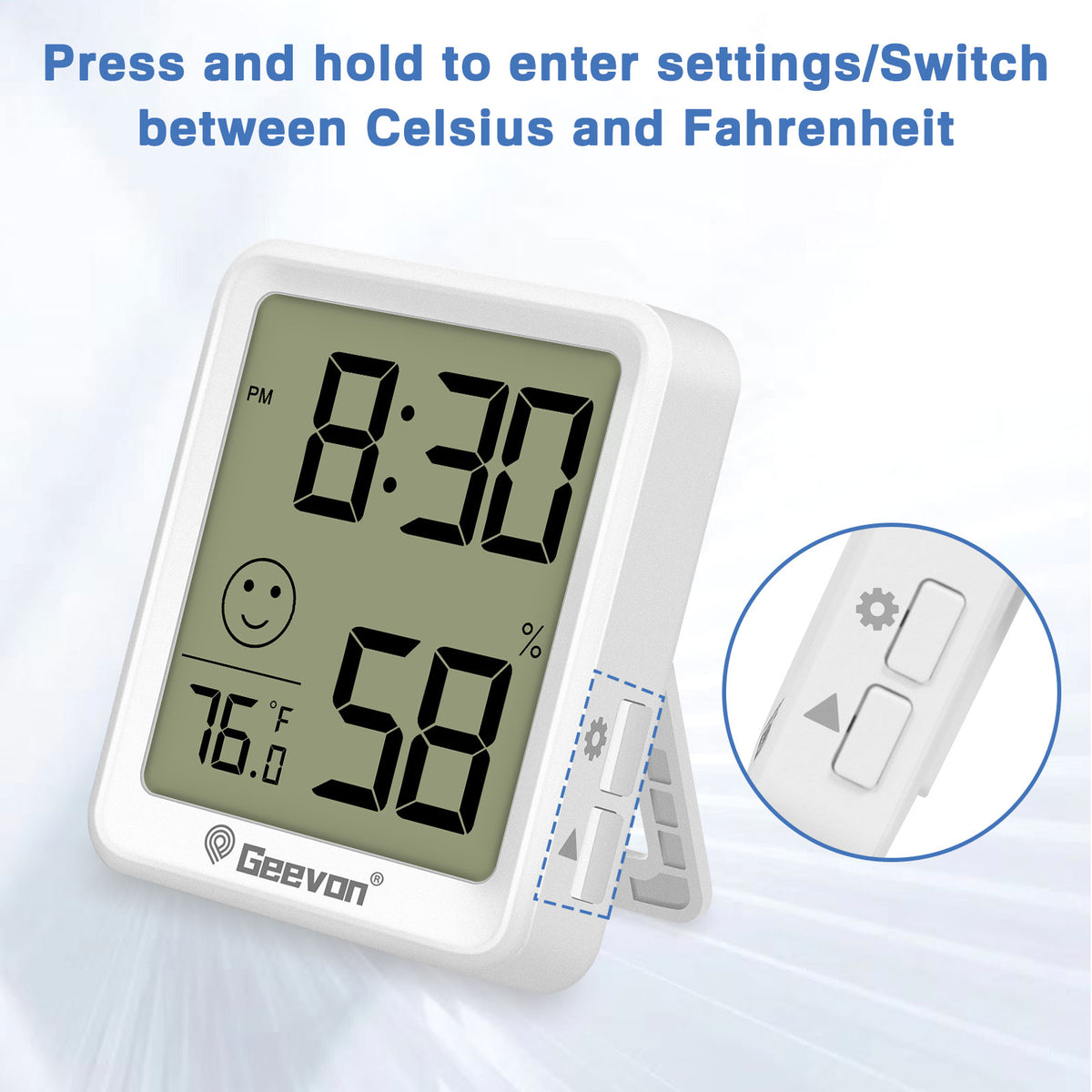 Geevon 6 Pack Digital Hygrometer Indoor Thermohygrometer , Room Thermometer Humidity Meter with Time for Home, Bedroom, Baby Room, Office, Greenhouse, Cellar (White)