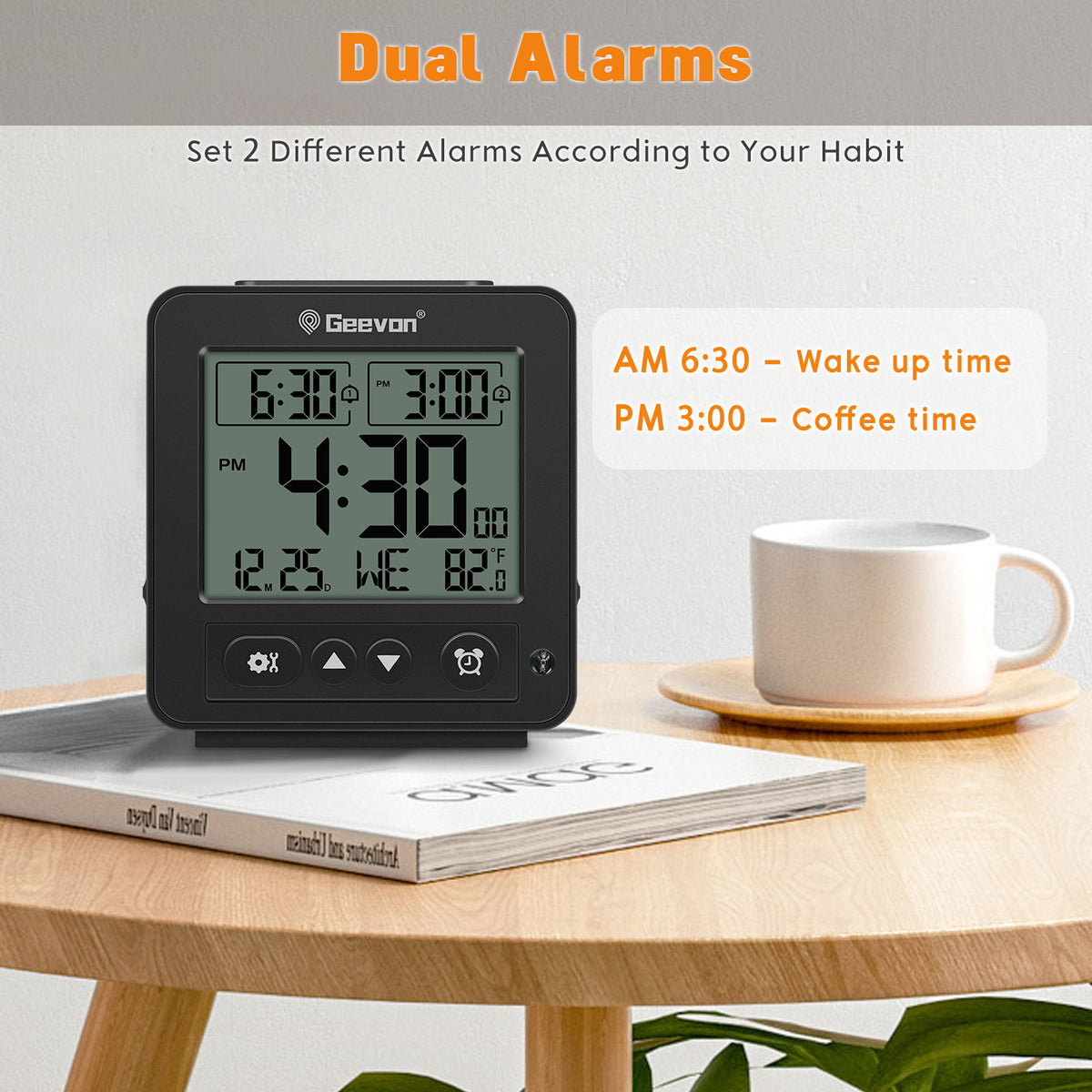 Geevon Smart Night Light Small Digital Alarm Clock with 2 Increasing Beep Alarm, Indoor Temperature, Battery Operated Travel Alarm Clock for Bedroom, Bedside, Desk(Black)