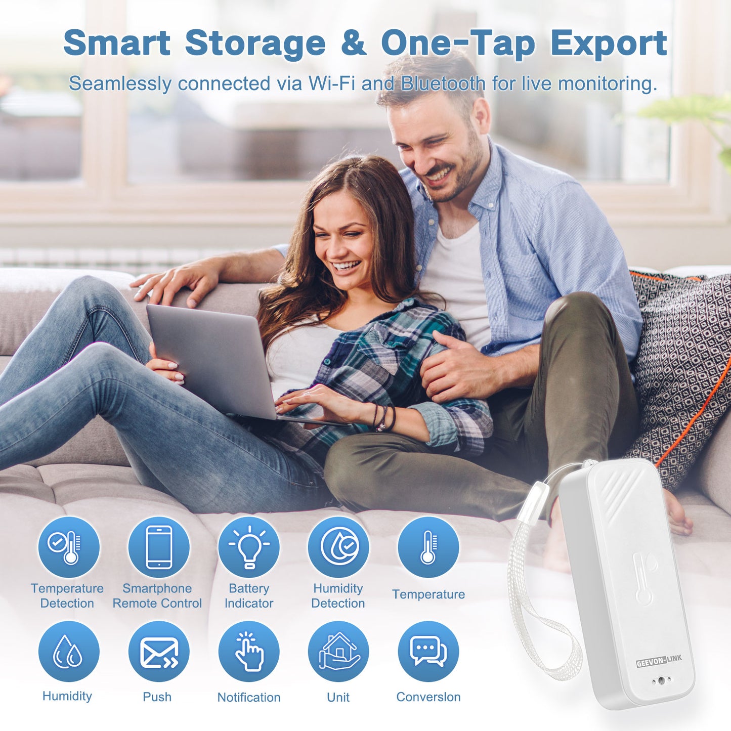 Geevon WiFi Thermometer Hygrometer, Smart Humidity Temperature Sensor with App Notification Alert, Free Data Storage Export, Wireless Remote Monitor for Room Greenhouse Incubator Wine Cellar(2 Pack )