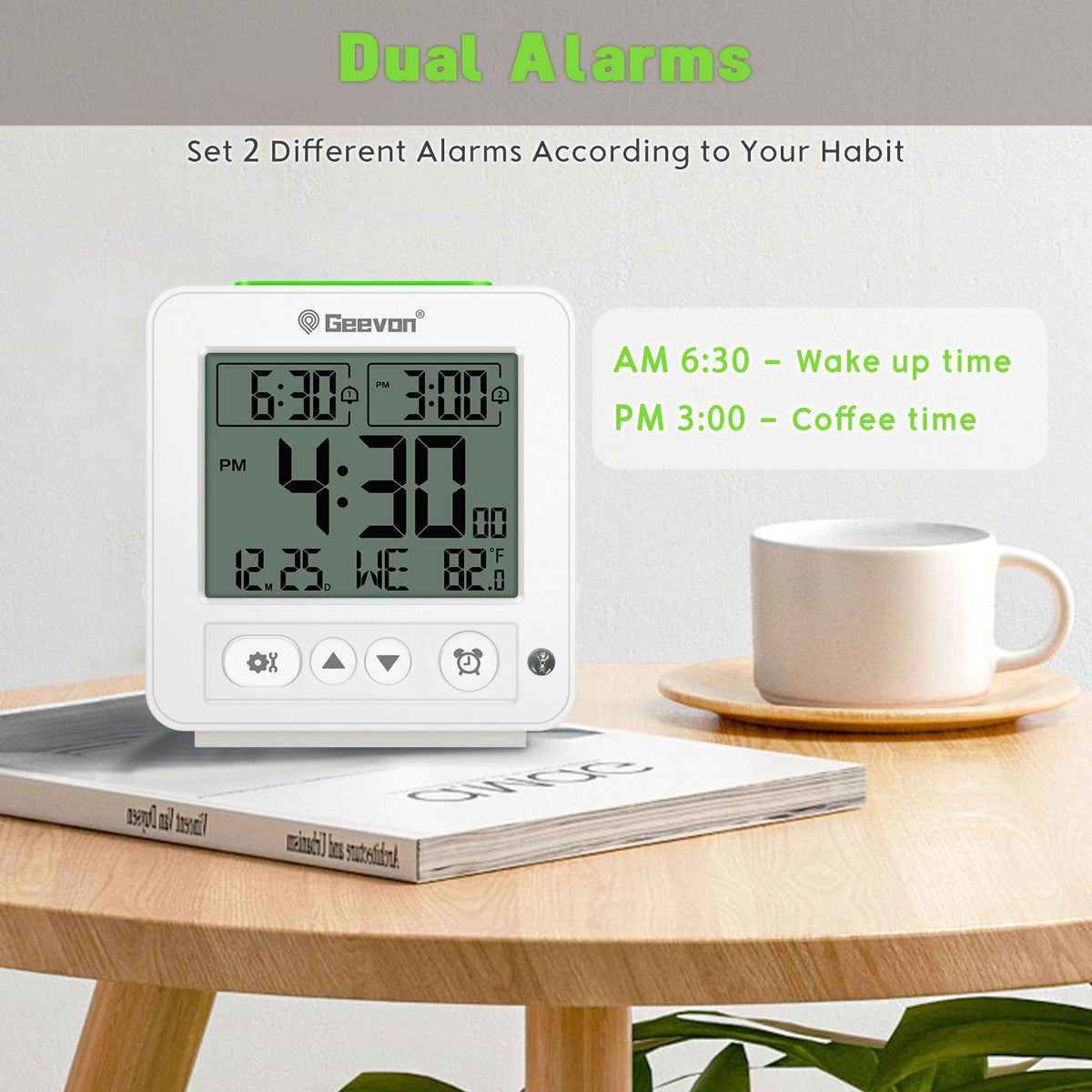 Geevon Smart Night Light Small Digital Alarm Clock with 2 Increasing Beep Alarm, Indoor Temperature, Battery Operated Travel Alarm Clock for Bedroom, Bedside, Desk(White)