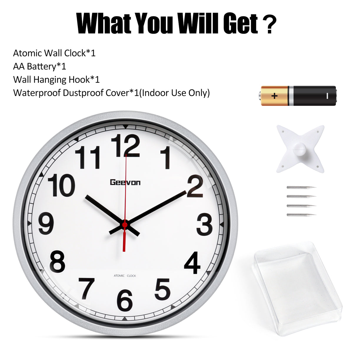 Geevon 14 Inch Atomic Analog Wall Clock, Sets Automatically Wall Clock Battery Operated, Easy to Read Atomic Clock for Kitchen/School/Classroom/Living Room