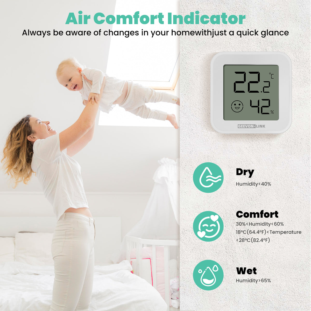 Geevon Bluetooth Thermometer Hygrometer, Indoor Temperature Humidity Sensor with HD Display, App Notification Alert, Historical Data Storage and Export(3 Pack )