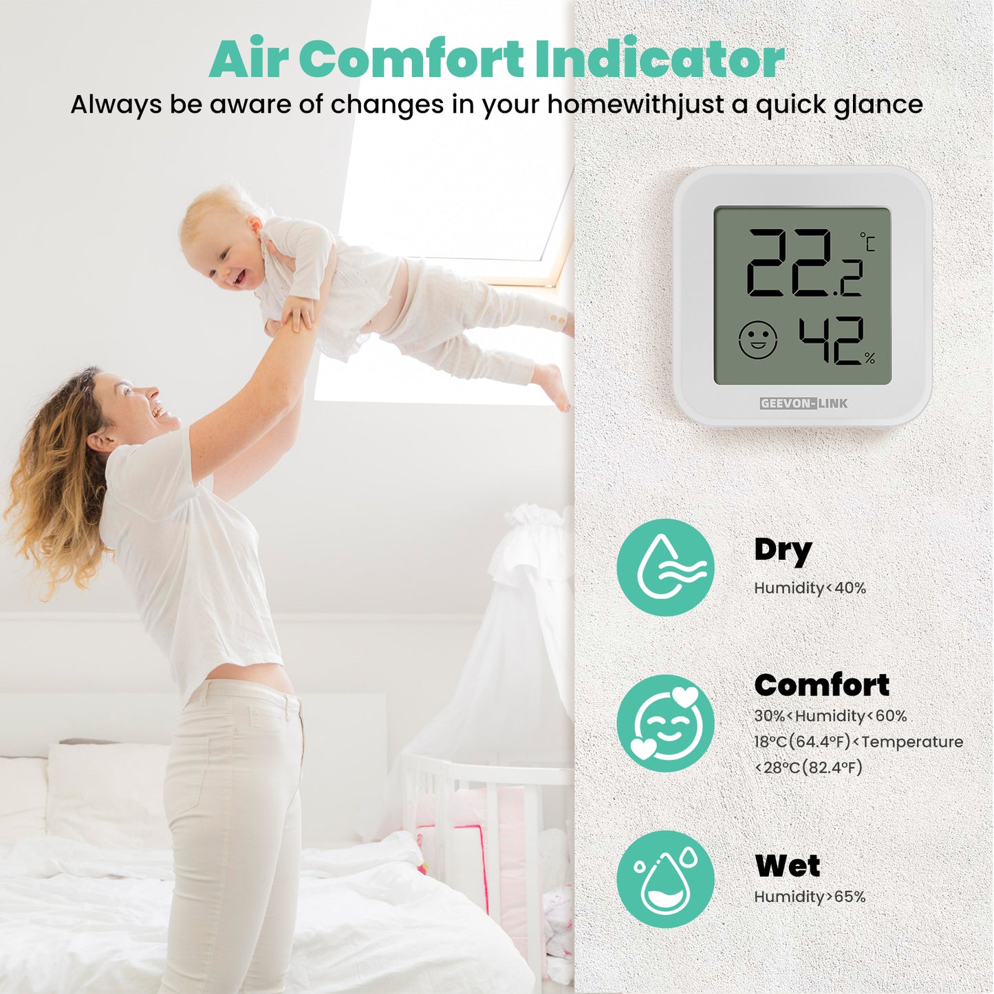 Geevon Bluetooth Thermometer Hygrometer, Indoor Temperature Humidity Sensor with HD Display, App Notification Alert, Historical Data Storage and Export(4 Pack )