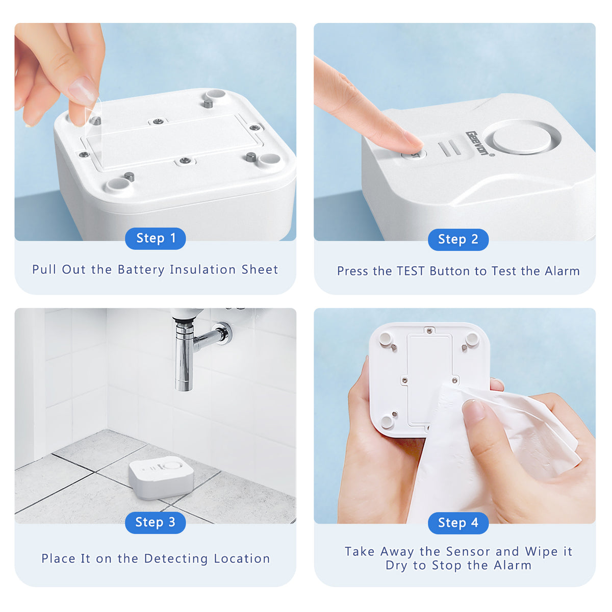 Geevon 3 Pack Water Leak Detectors for Home, 100dB Loud Water Sensor Alarm Leak Detectors with Drip Alert for Kitchen, Basements, Laundry Rooms, IP56 Waterproof(Battery Included)