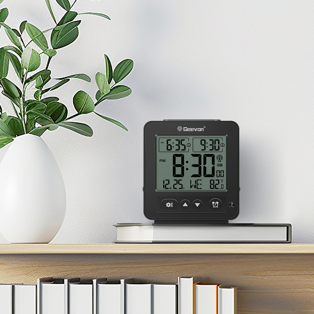 Geevon Small Digital Atomic Alarm Clock for Bedroom, Battery Operated Travel Alarm Clock with Auto/8s Backlight, 2 Alarm, Temperature, for Deep Sleepers Kids Elderly Home Office(Black)