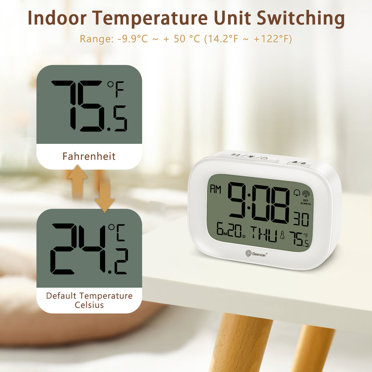 Geevon Small Digital Atomic Alarm Clock for Bedroom Heavy Sleepers, Mini Travel Alarm Clock with 10s Backlight, 12/24H, Temp, Suitable for Kids Teens Adult Boy Girl(White)