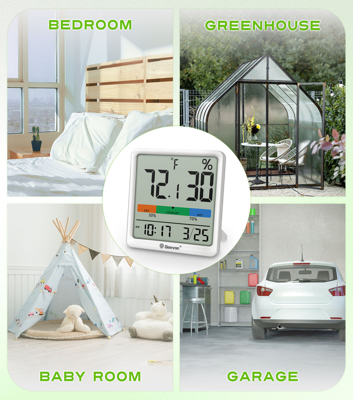 Geevon Digital Indoor Thermometer Hygrometer, Wireless Temperature Humidity Meter with Comfort Index, 1*AAA Battery, Calendar, Small Room Temperature Monitor for Home, Greenhouse, Bedroom(White)